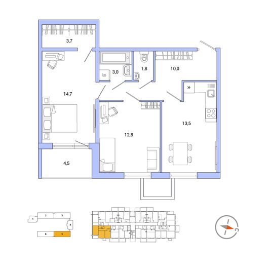 Продажа 2-комнатной квартиры 63,4 м², 1/5 этаж