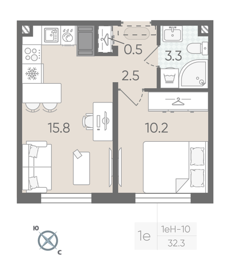 Продажа 1-комнатной квартиры 32,3 м², 7/22 этаж