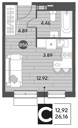 Продажа квартиры-студии 26,2 м², 6/9 этаж