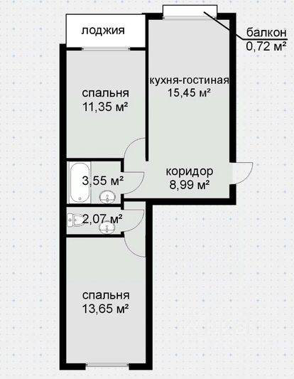 Продажа 2-комнатной квартиры 56,3 м², 3/3 этаж