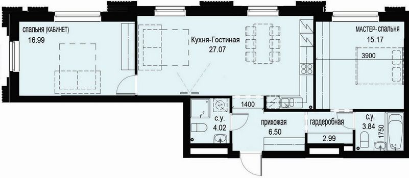 Продажа 2-комнатной квартиры 76,6 м², 2/10 этаж