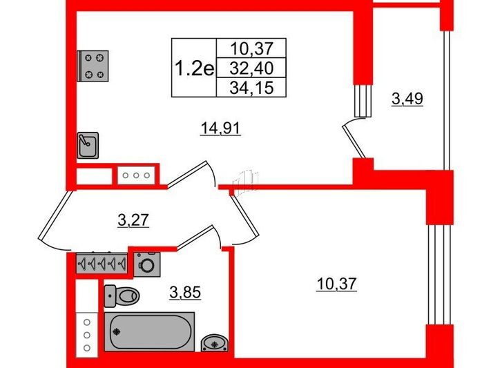 Продажа 1-комнатной квартиры 32,4 м², 4/20 этаж