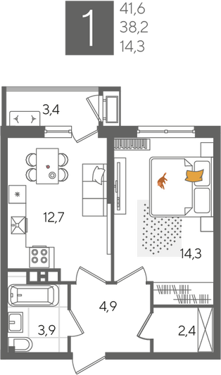 Продажа 1-комнатной квартиры 41,6 м², 6/24 этаж