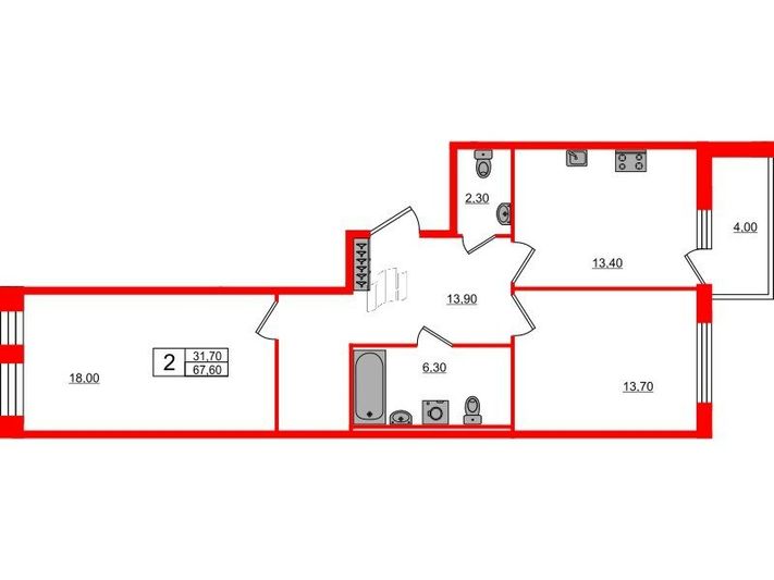 Продажа 2-комнатной квартиры 67,6 м², 2/10 этаж