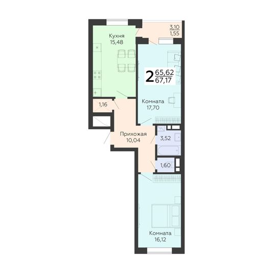Продажа 2-комнатной квартиры 67,2 м², 3/18 этаж