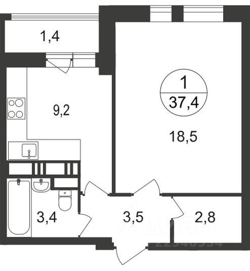Продажа 1-комнатной квартиры 37,4 м², 10/20 этаж