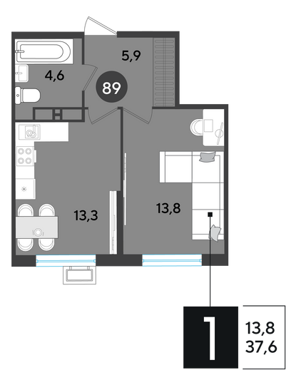 Продажа 1-комнатной квартиры 37,6 м², 10/18 этаж